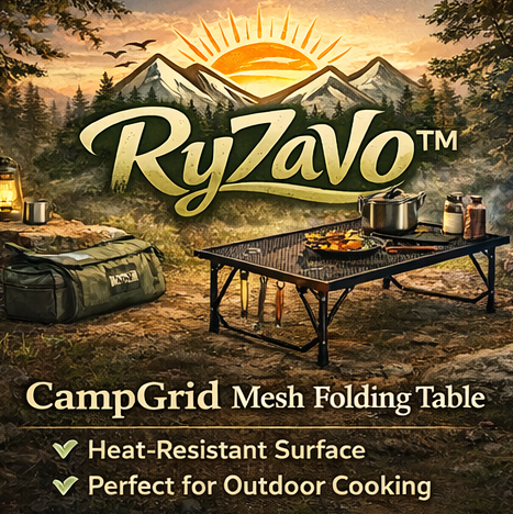 RyZaVo™ CampGrid Mesh Folding Table – Breathable Metal Mesh Table, Heat-Resistant Outdoor Cooking Table for Camping BBQ