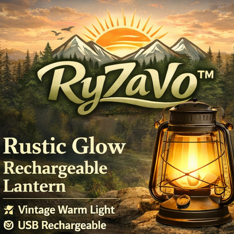 RyZaVo™ Rustic Glow Rechargeable Camping Lantern – Vintage Warm Light Tent Lamp, Portable Outdoor LED Lantern for Camping Hiking Emergency