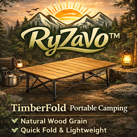 RyZaVo™ TimberFold Portable Camping Table – Natural Wood Grain Folding Table, Lightweight Outdoor Picnic Table for Camping Hiking