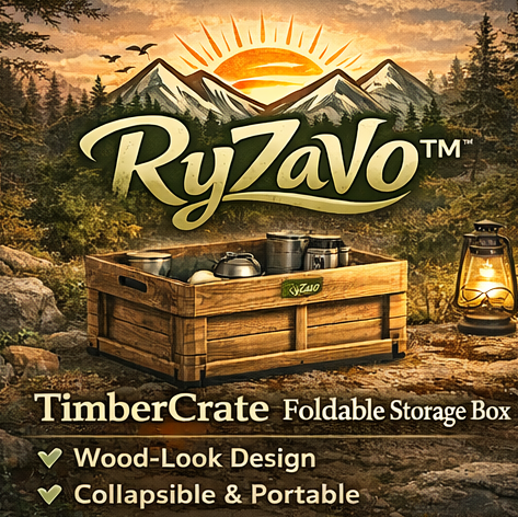 RyZaVo™ TimberCrate Foldable Camping Storage Box – Wood-Look Collapsible Camp Organizer, Portable Outdoor Gear Storage for Camping & Picnic