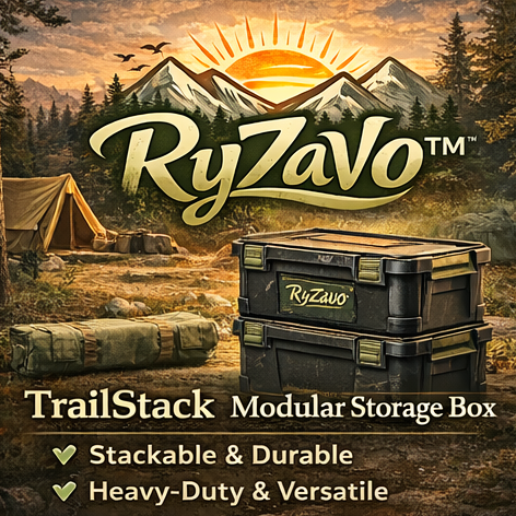 RyZaVo™ TrailStack Modular Storage Box – Stackable Camping Organizer with Lid, Heavy-Duty Outdoor Gear Box for Car Camping
