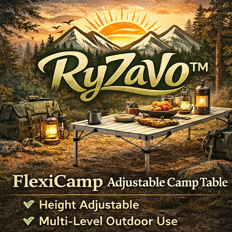 RyZaVo™ FlexiCamp Adjustable Table – Height Adjustable Folding Table, Multi-Level Outdoor Utility Table for Camping & Tailgating